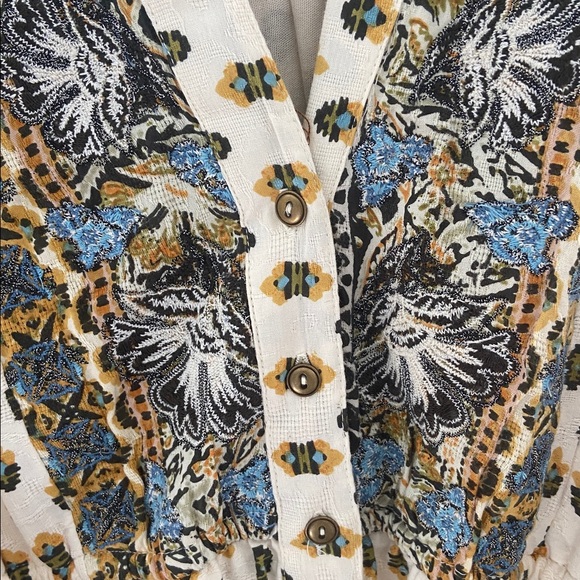 Anthropologie Floral Mini Dress size XS Long Sleeve Embroidered Shirtdress - Picture 12 of 15